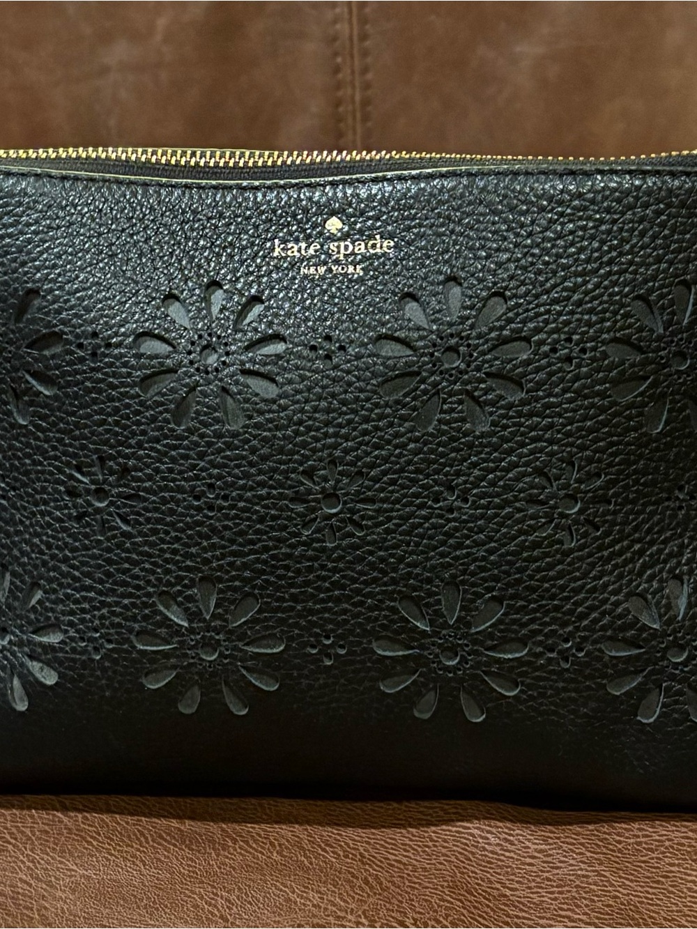 Kate Spade Black Floral Cutout Leather Clutch